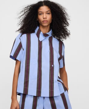 Cotton striped asymmetric crop shirt