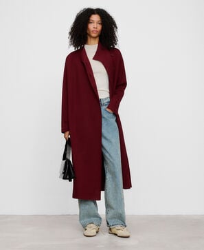 Knit cross-front long coat