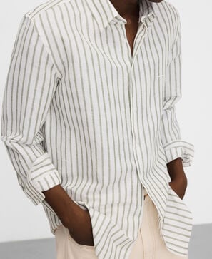 Camisa regular fit rayas lino y algod&oacute;n