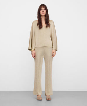 Metallic knit V-neck sweater