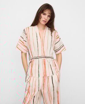 Irregular striped seersucker top