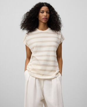 Striped jacquard cotton T-shirt woman