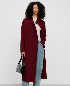Knit cross-front long coat