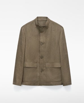 European linen mandarin collar blazer