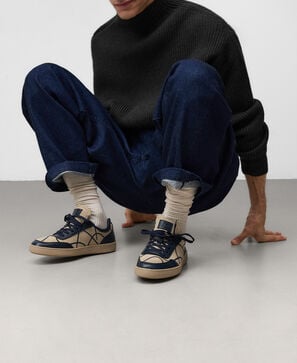 Zapatilla pespuntes canvas y piel hombre