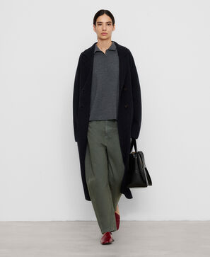 Merino wool long double-breasted coat