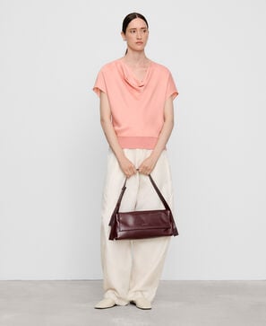 Draped neckline double fabric T-shirt