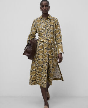 Snake-print linen shirt dress