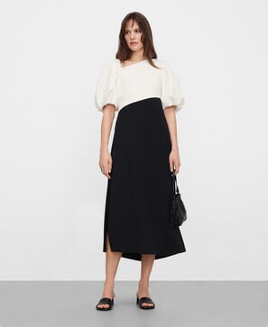 Robe longue bicolore &agrave; manches ballon