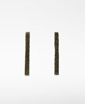 Earrings with dangling gold chains woman