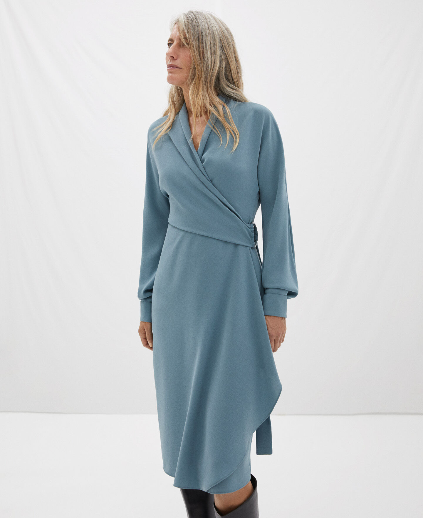 tie wrap around midi dress