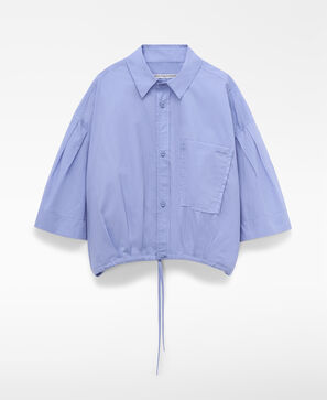 Camisa boxy de algod&atilde;o com bainha ajust&aacute;vel