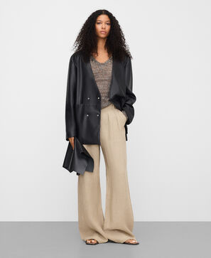 V-neck melange knit sweater