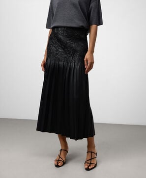 Leather-Non-Leather pleated skirt woman