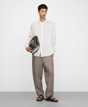 Linen regular fit mandarin collar shirt