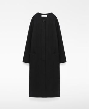Merino wool blend round neck coat