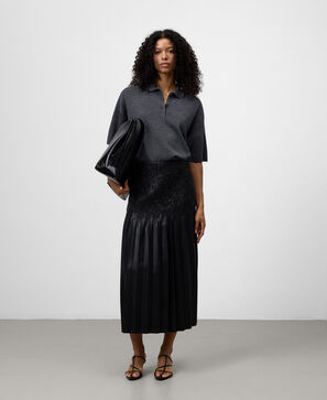 Leather-Non-Leather pleated skirt woman