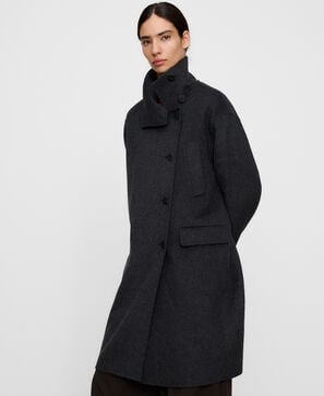 Merino wool blend cross-over long coat