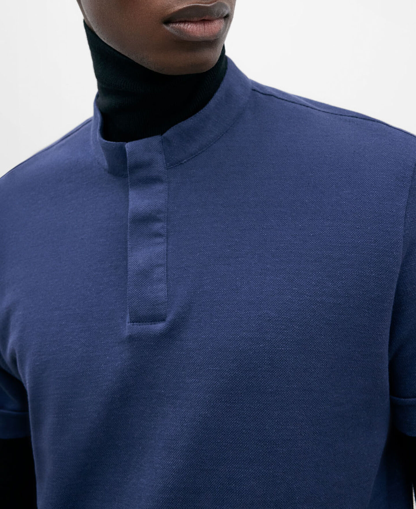 Polo col mao en coton et lin