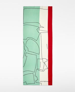 Xaile tricolor estampado de algod&atilde;o org&acirc;nico