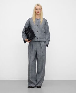 Linen checkered straight jacket
