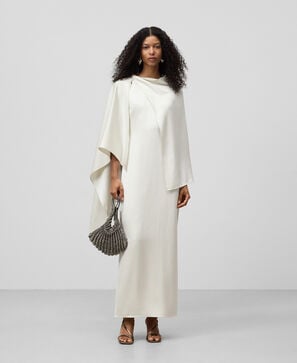 Long dress with asymmetrical shawl woman