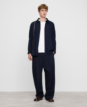 Cotton mixed-fabric oversize shirt