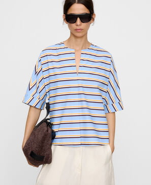 Blusa rayas escote pico algod&oacute;n