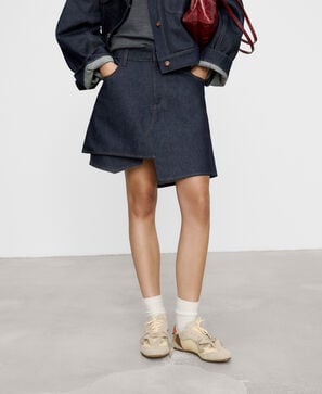 Minifalda asim&eacute;trica denim algod&oacute;n