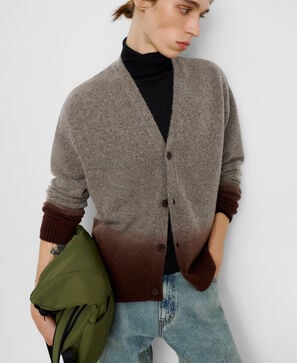 Merino wool blend gradient knit cardigan