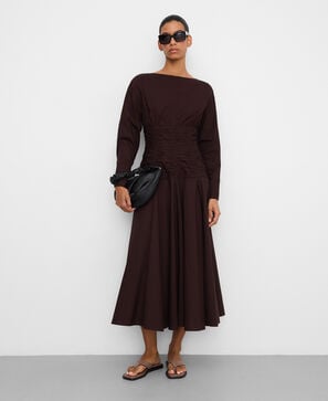 Vestido midi cintura fruncida algod&oacute;n