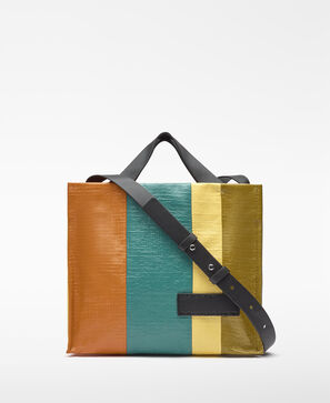 Sac cabas moyen &agrave; rayures multicolores en toile