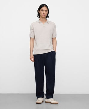 Polo col en V en coton flamm&eacute;