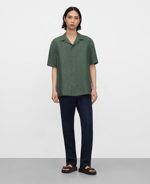 Hemd mit Bowlingkragen, gestreift, aus europ&auml;ischem Leinen