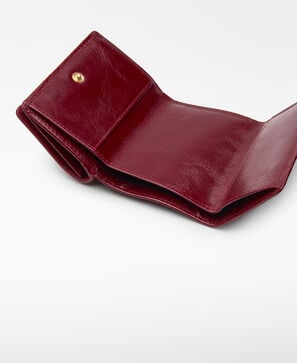 Leather patchwork flap wallet woman