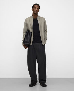 Cotton knit and linen combined jacket