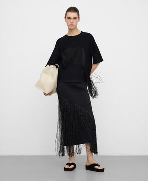 Raffia detail straight skirt