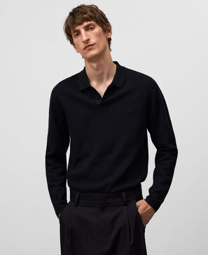 Polo de manga comprida de malha estruturada em algodão para homem