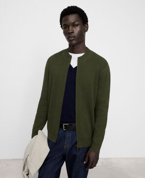 Cotton knit zip-up cardigan