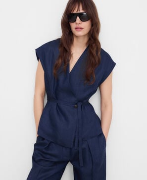 European linen wrap top with belt