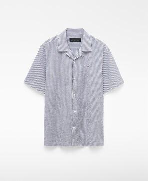 Seersucker bowling collar striped shirt