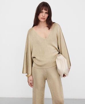 Metallic knit V-neck sweater
