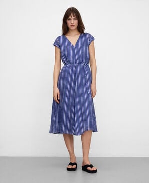 Vestido rayas escote pico ramio