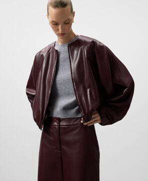 Leather-Non-Leather bomber woman