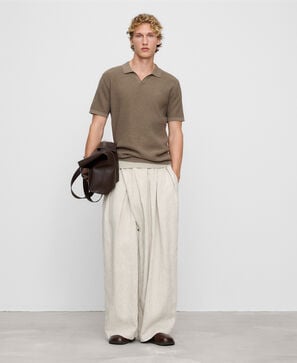 V-neck structured knit polo shirt