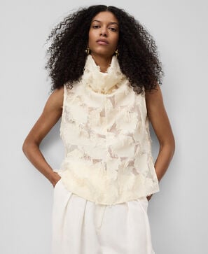 Semi-sheer top with fringe details woman