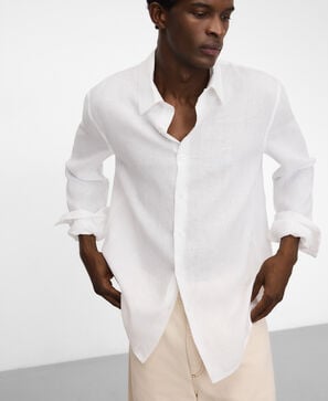 Linen regular fit spread collar shirt