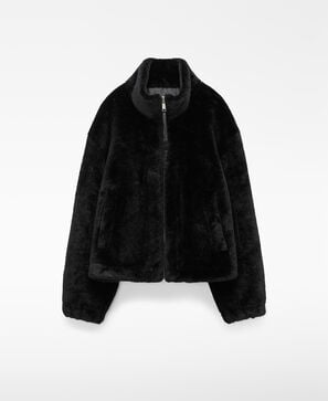 Funnel neck faux fur jacket