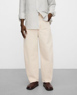Cotton denim barrel fit trousers