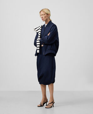 Linen blend long bomber jacket woman